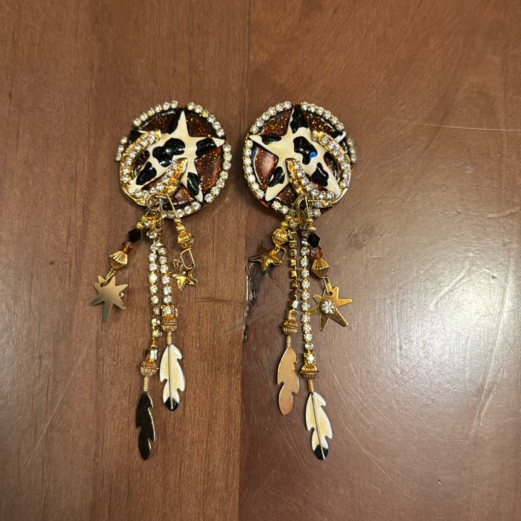Gold And Black Western Earrings